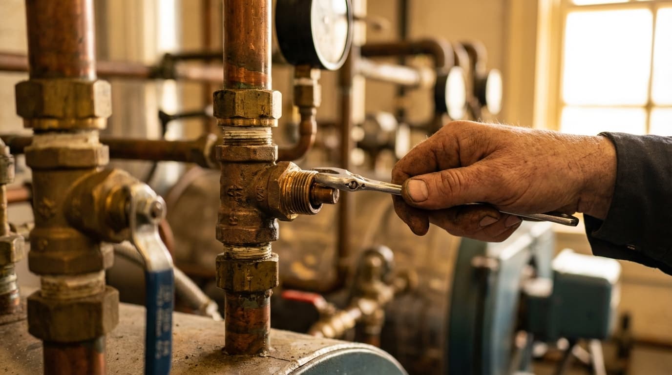 Technicien inspectant les composants internes d'une chaudière pour identifier un problème