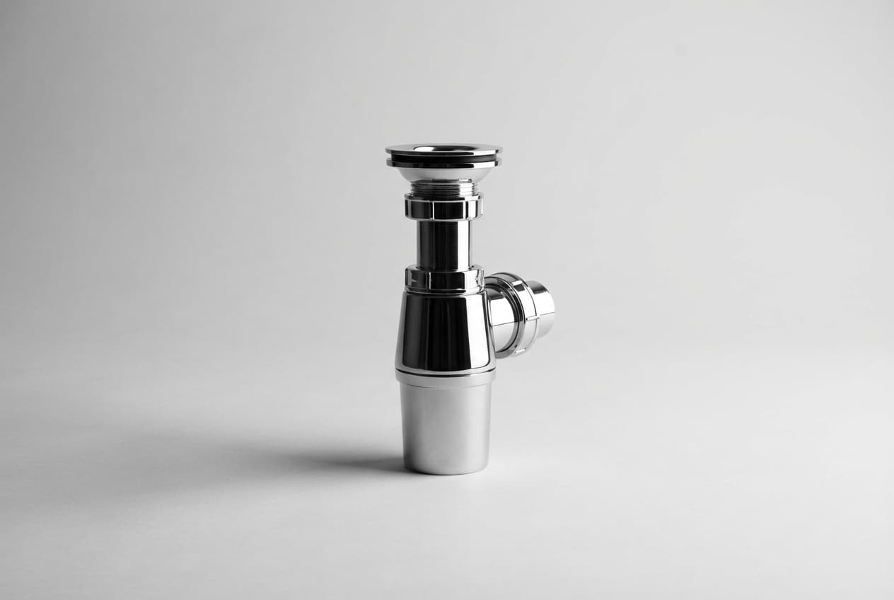 Problème bonde Wirquin : comment le résoudre rapidement ? Vue centrale d'une bonde de vidage Wirquin sur fond gris clair pour dépannage.