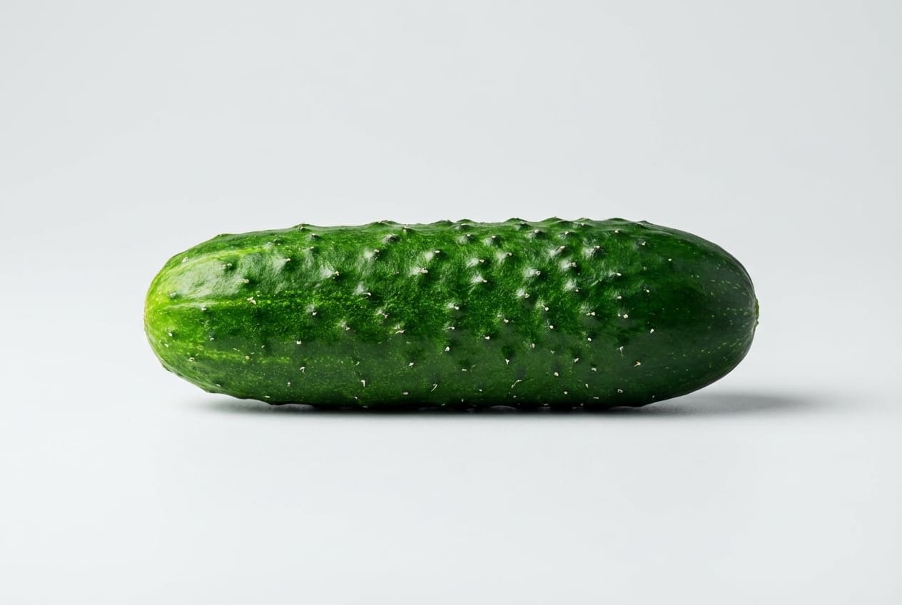 Pourquoi votre concombre qui pique est-il immangeable ? Vue rapprochée d'un concombre aux parois épineuses sur un fond épuré mettant en valeur sa texture.