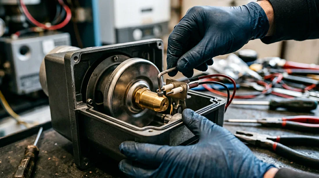 Technicien effectuant le dépannage d'un brûleur Cuenod NC4