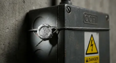 Gros plan sur un boîtier de fusibles CCPI avec symbole de danger électrique.
