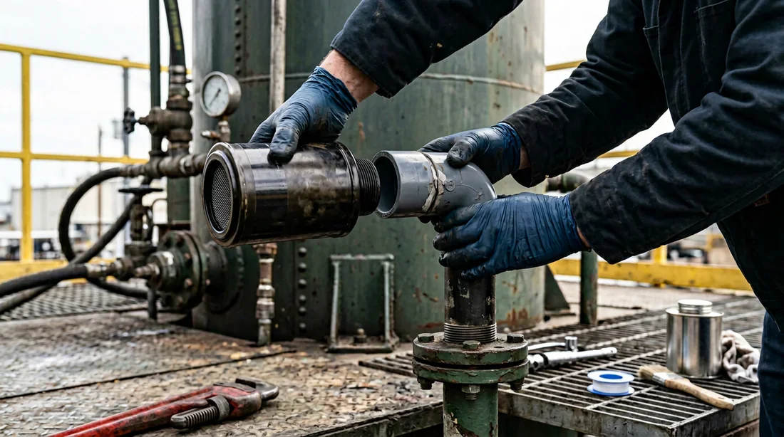 Installation d'un filtre anti-odeur sur une tuyauterie PVC.