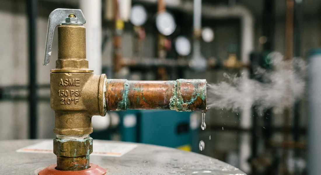 Soupape de sécurité d'un chauffe-eau qui siffle sous la pression.