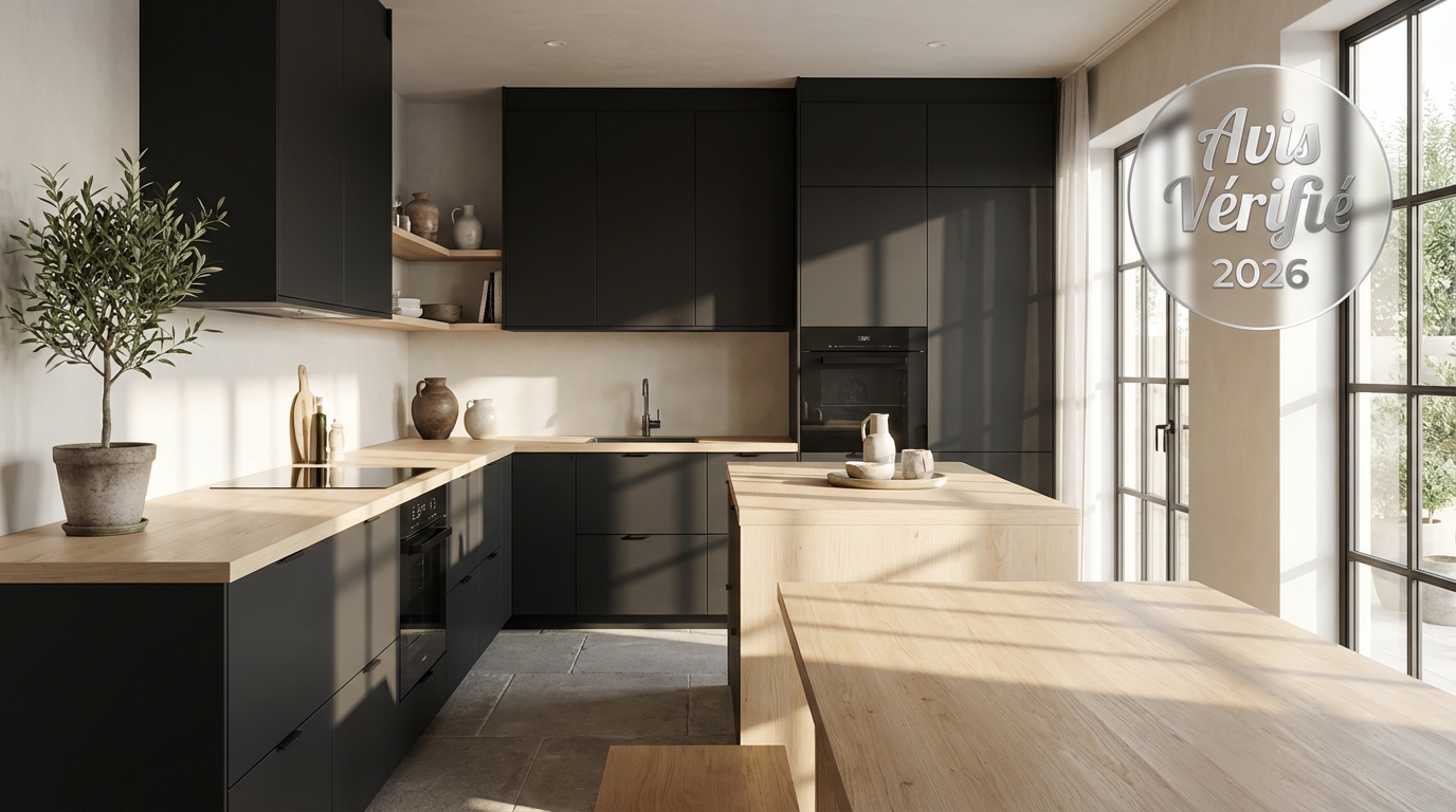 Cuisine IKEA 2026 moderne avec badge de confiance Avis Vérifié