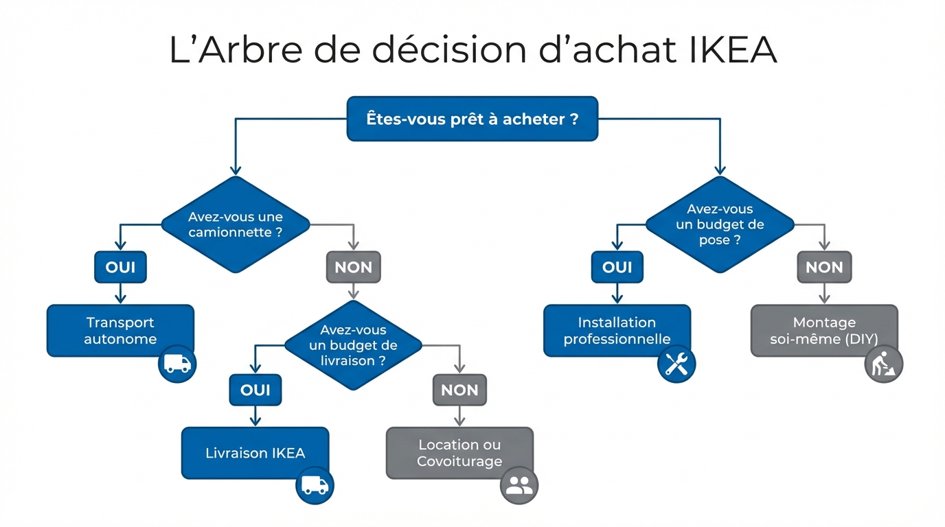 Infographie arbre de décision pour l'achat d'une cuisine IKEA
