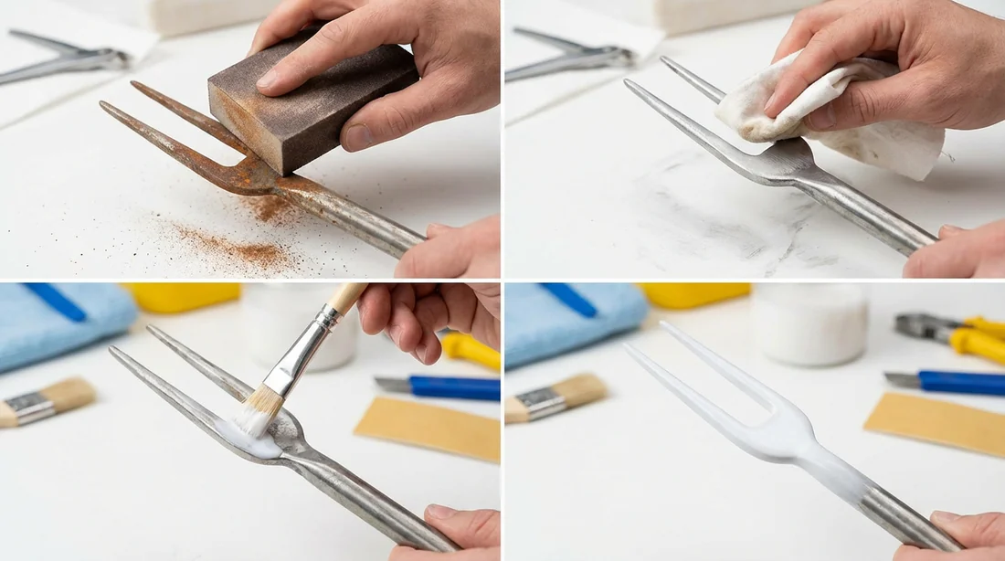 Tutoriel photo en 4 étapes pour réparer la rouille d'un panier avec de la résine.