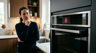 Icône de verrouillage rouge sur l'écran d'un four De Dietrich.