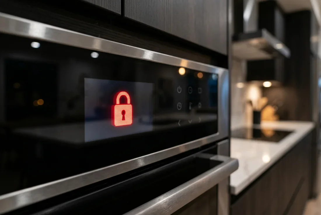 Sécurité enfant four De Dietrich Sécurité enfant activée sur un four De Dietrich pour prévenir les accidents domestiques.