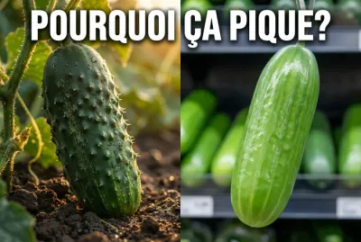 Comparaison concombre épineux vs concombre lisse avec texte 'Pourquoi ça pique ?'