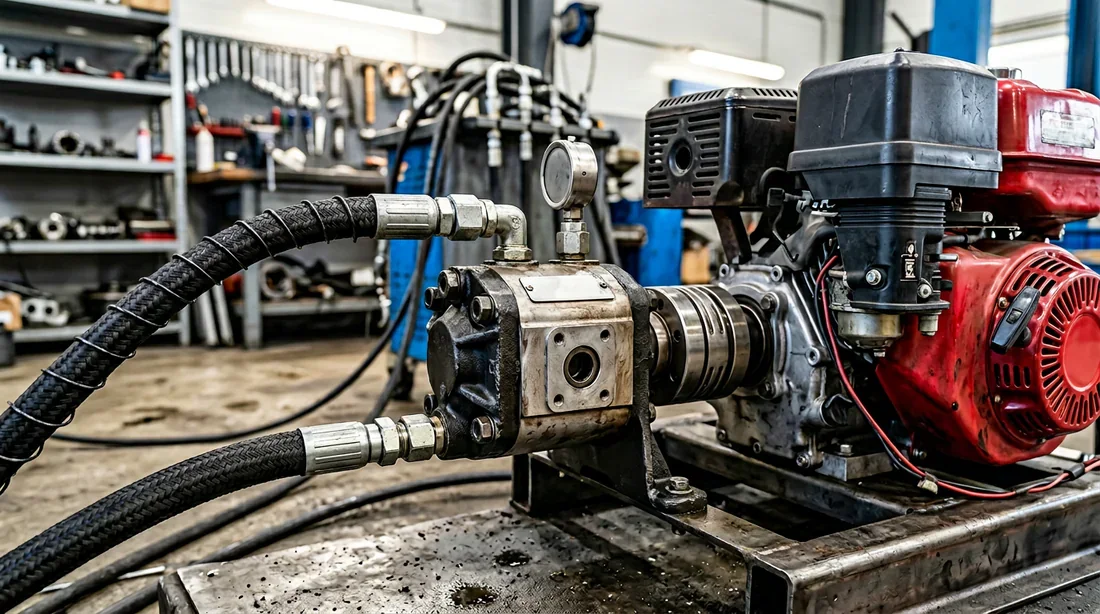 Homme utilisant une fendeuse à bois artisanale robuste dans un atelier en forêt