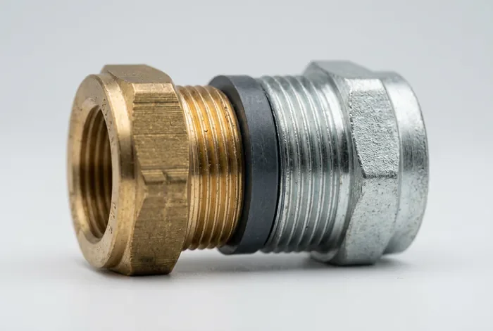 Gros plan d'un raccord diélectrique pour protection contre la corrosion