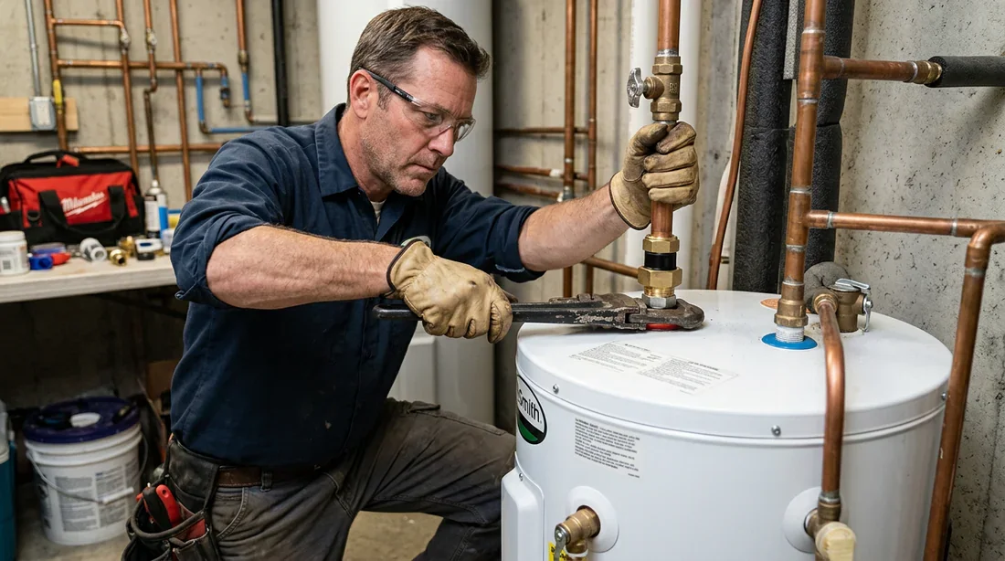 Raccord diélectrique neuf tenu en main avec bague isolante apparente pour chauffe-eau