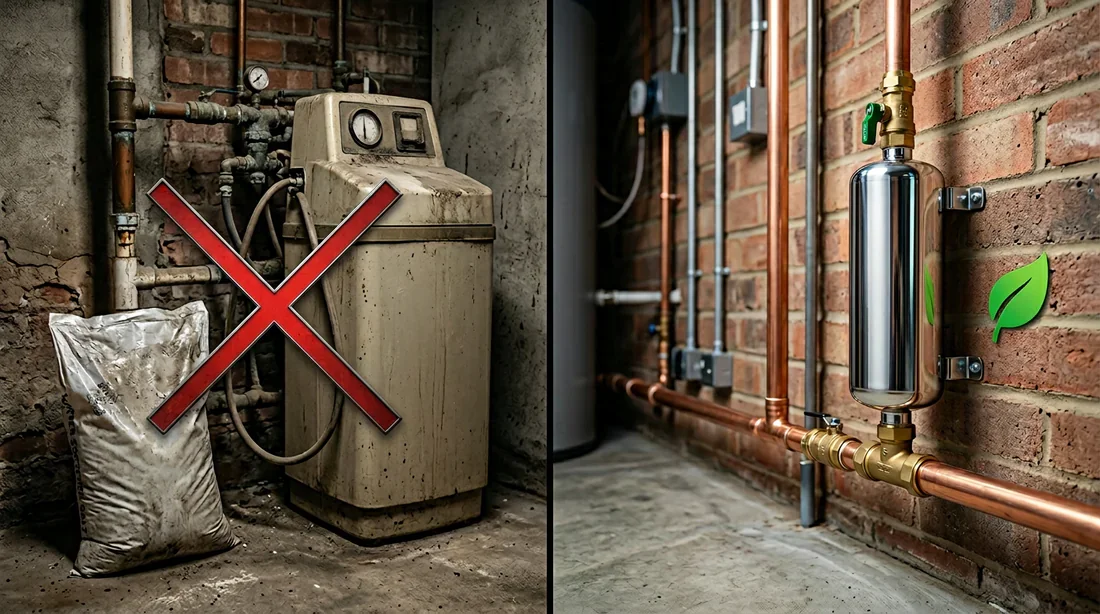 Installation d'un dispositif Aquabion sur la tuyauterie principale d'une maison.