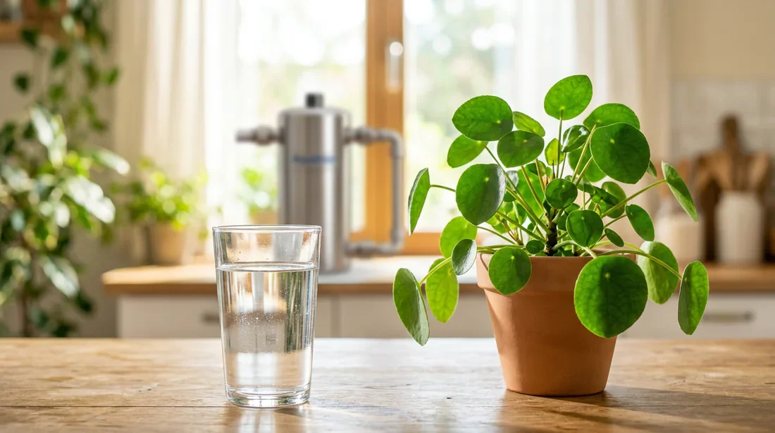 Représentation des bénéfices écologiques de l'eau traitée sans produits chimiques.