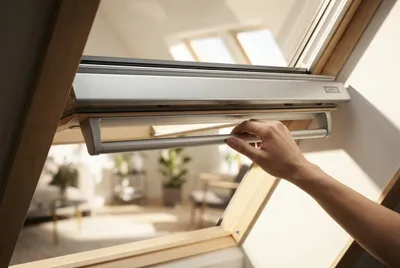 Clapet de ventilation Velux en position ouverte.