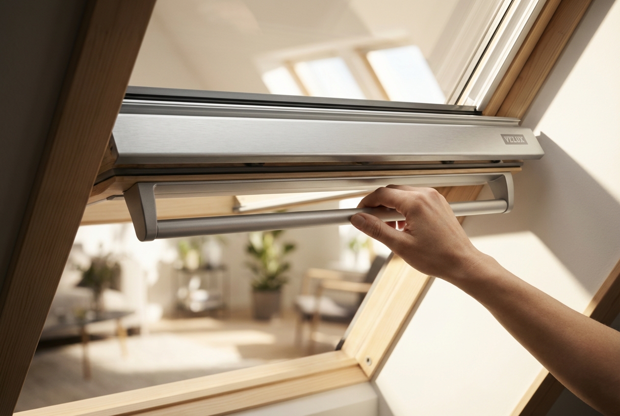 Clapet de ventilation Velux en position ouverte.