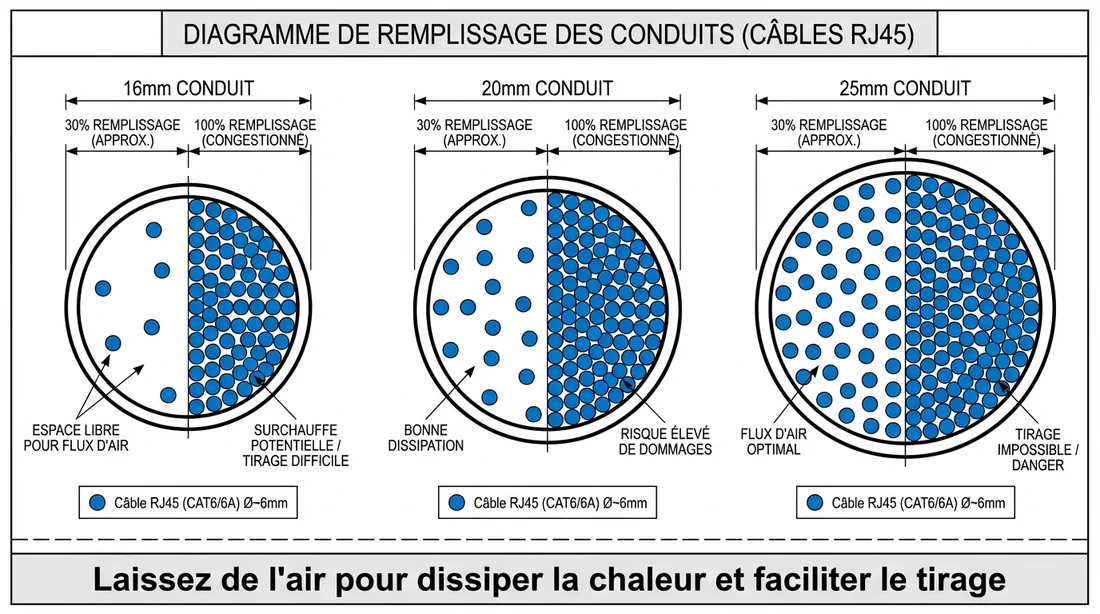 Schéma de remplissage des gaines ICTA selon la norme NF C 15-100.