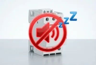 Montage d'un contacteur électrique avec un symbole muet pour illustrer le silence.