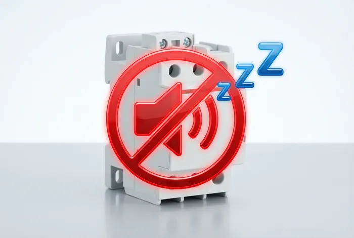 Montage d'un contacteur électrique avec un symbole muet pour illustrer le silence.