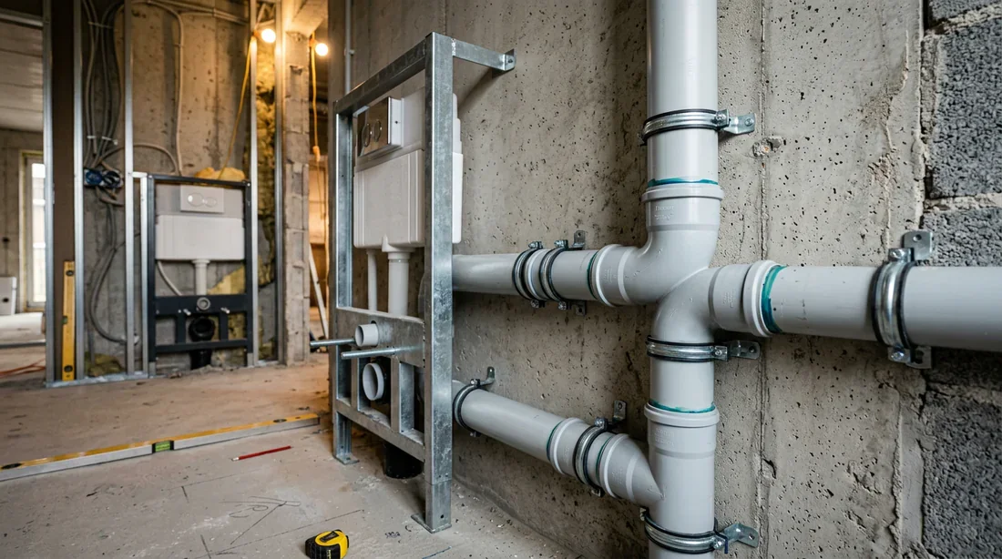 Respect de la pente minimale pour évacuation Contrôle de la pente d'évacuation PVC avec un niveau à bulle