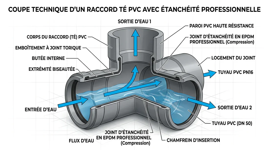 Plomberie PVC pour évacuation WC suspendu Installation de plomberie exemplaire en PVC gris diamètre 100 derrière bâti-support WC