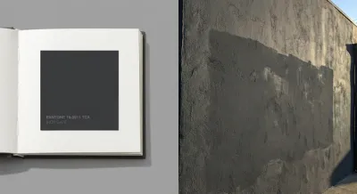 Comparaison split-screen entre un nuancier papier et le rendu réel de la peinture sur un mur extérieur.