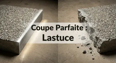 Comparaison entre une coupe de dalle nette et une dalle cassée pour illustrer la réussite du projet.