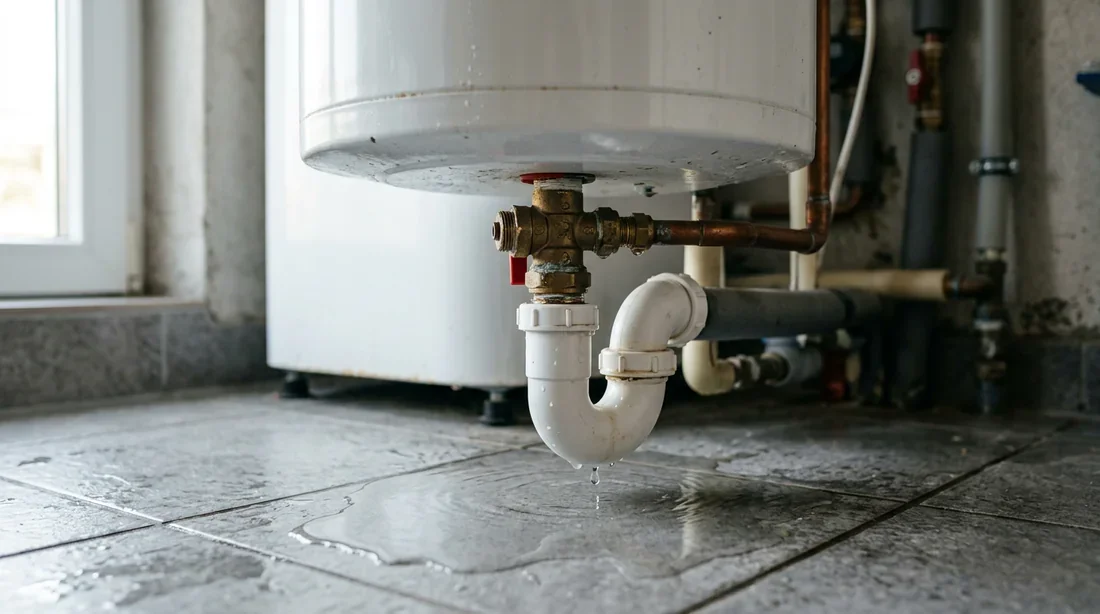 Accumulation de calcaire et de tartre à l'intérieur d'un siphon de chauffe-eau.