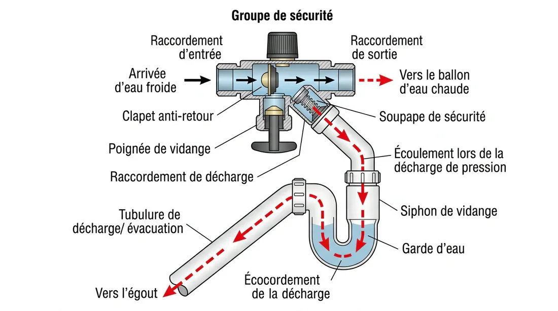 Mains d'un bricoleur démontant le siphon du chauffe-eau pour un nettoyage.