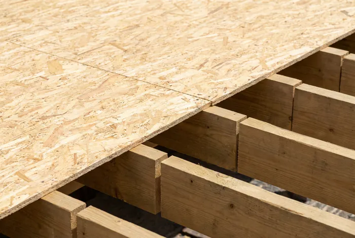 Entraxe solive plancher OSB 18mm : Le guide complet - OSB 18mm : L'entraxe parfait pour 150kg/m2 - Quel entraxe pour de l'OSB 18mm ? Évitez ces erreurs Gros plan sur l'entraxe d'un solivage pour plaques OSB 18mm