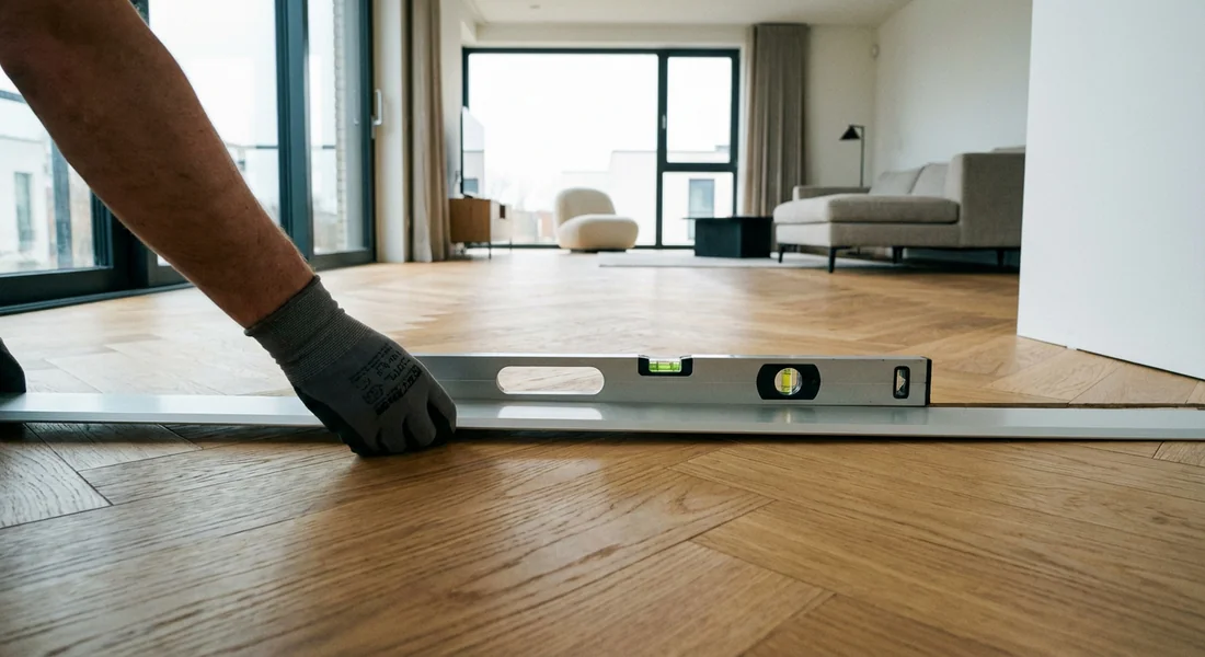 Pose du rail au sol pour système de portes coulissantes.