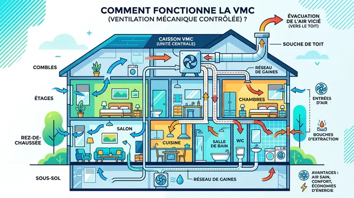 Vue d'un sous-sol moderne et sain grâce à une ventilation efficace.